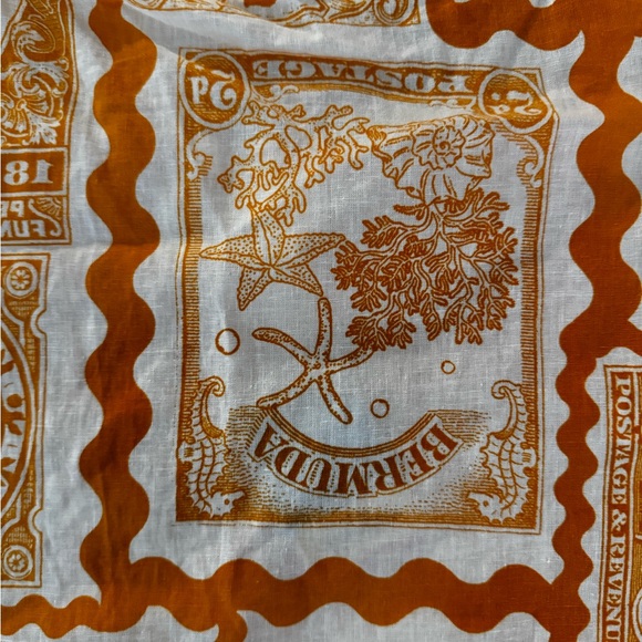 Artelier Nicole Miller linen blend Orange and Cream crop top tank postage stamps - Picture 2 of 6